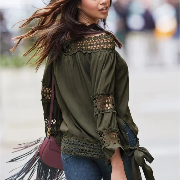 VENUS Crochet Side Tie Top Olive Green - Picture 7 of 11